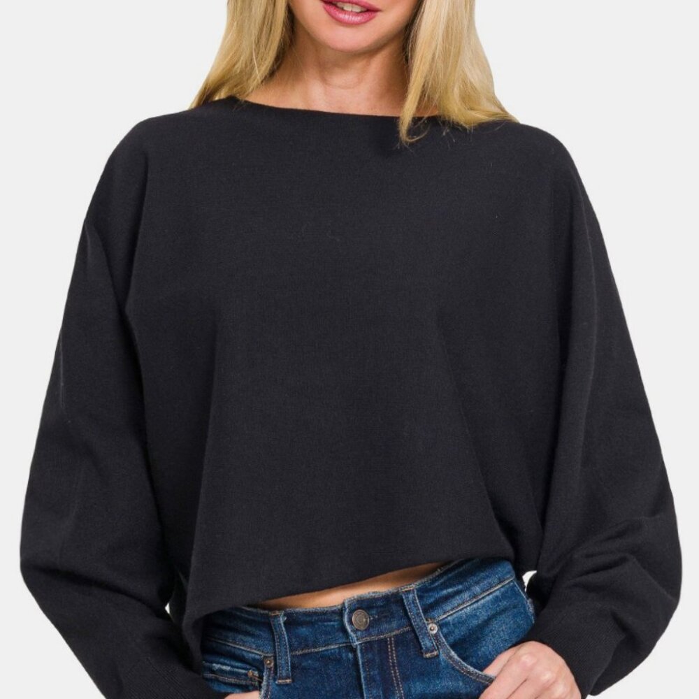 Zenana Asymmetric Hem Long Sleeve Sweater – High-Low Hem Pullover for Women